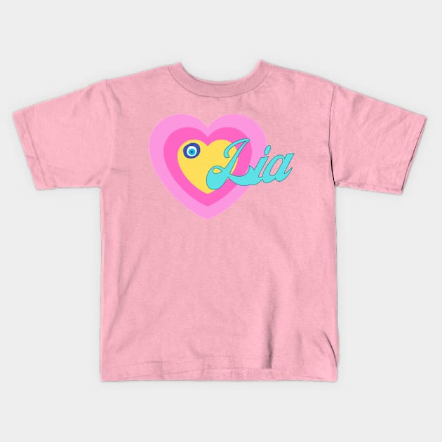 Lia in Colorful Heart Illustration Kids T-Shirt by jetartdesign